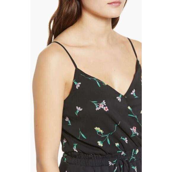 Row A Women's Floral Godet Hem Sleeveless Romper in Black Large MSRP $49 - Picture 3 of 5